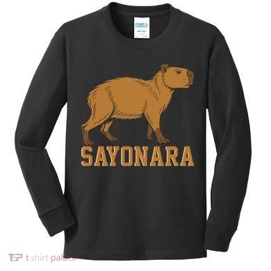 Sayonara Capybara Cartoon Animal Lovers Kids Long Sleeve Shirt