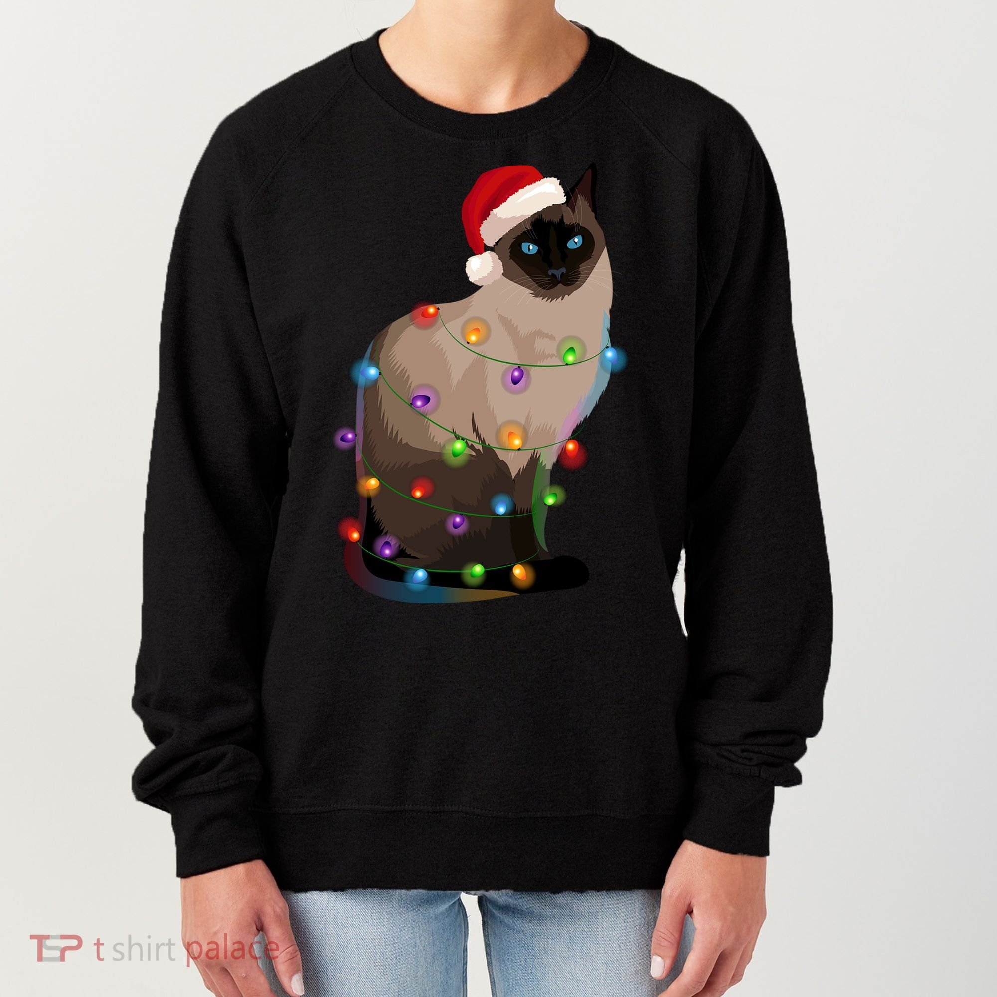 Siamese Cat Christmas Lights Xmas Cat Lover Gift Women's Sweatshirt