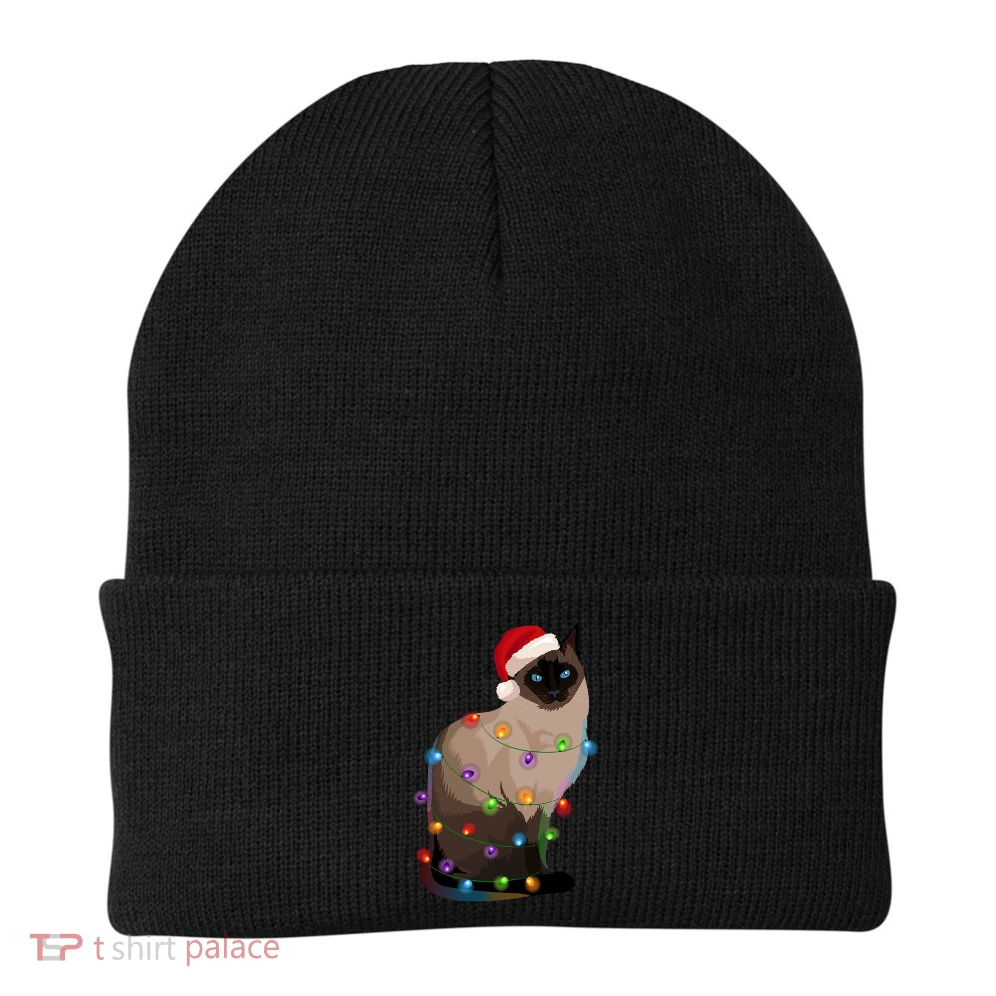 Siamese Cat Christmas Lights Xmas Cat Lover Gift Beanie
