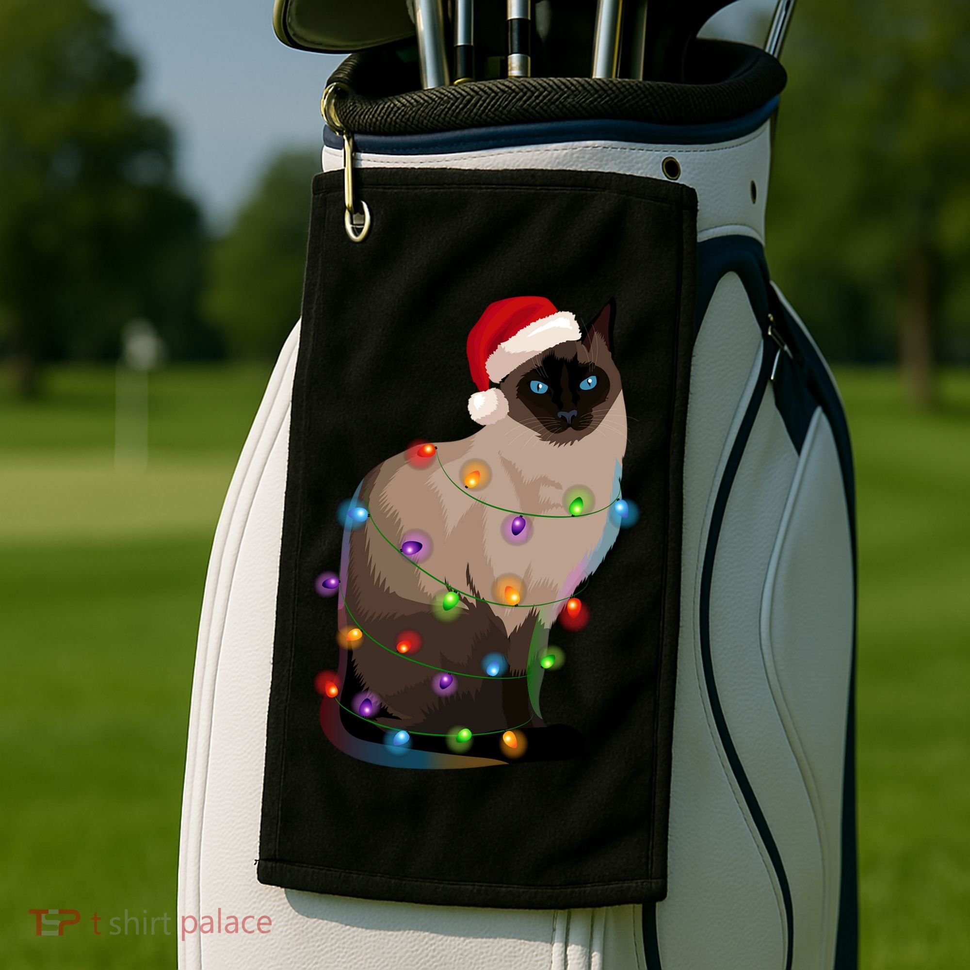 Siamese Cat Christmas Lights Xmas Cat Lover Gift Golf Towel