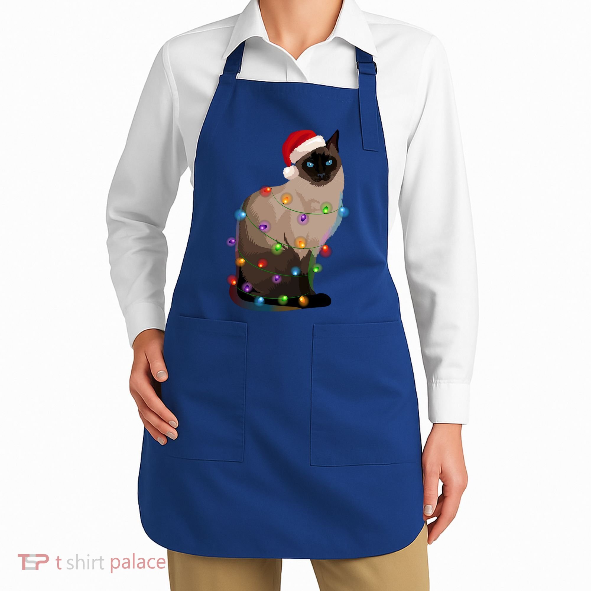 Siamese Cat Christmas Lights Xmas Cat Lover Gift Apron