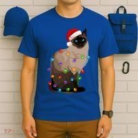Siamese Cat Christmas Lights Xmas Cat Lover Gift T-Shirt thumb 6