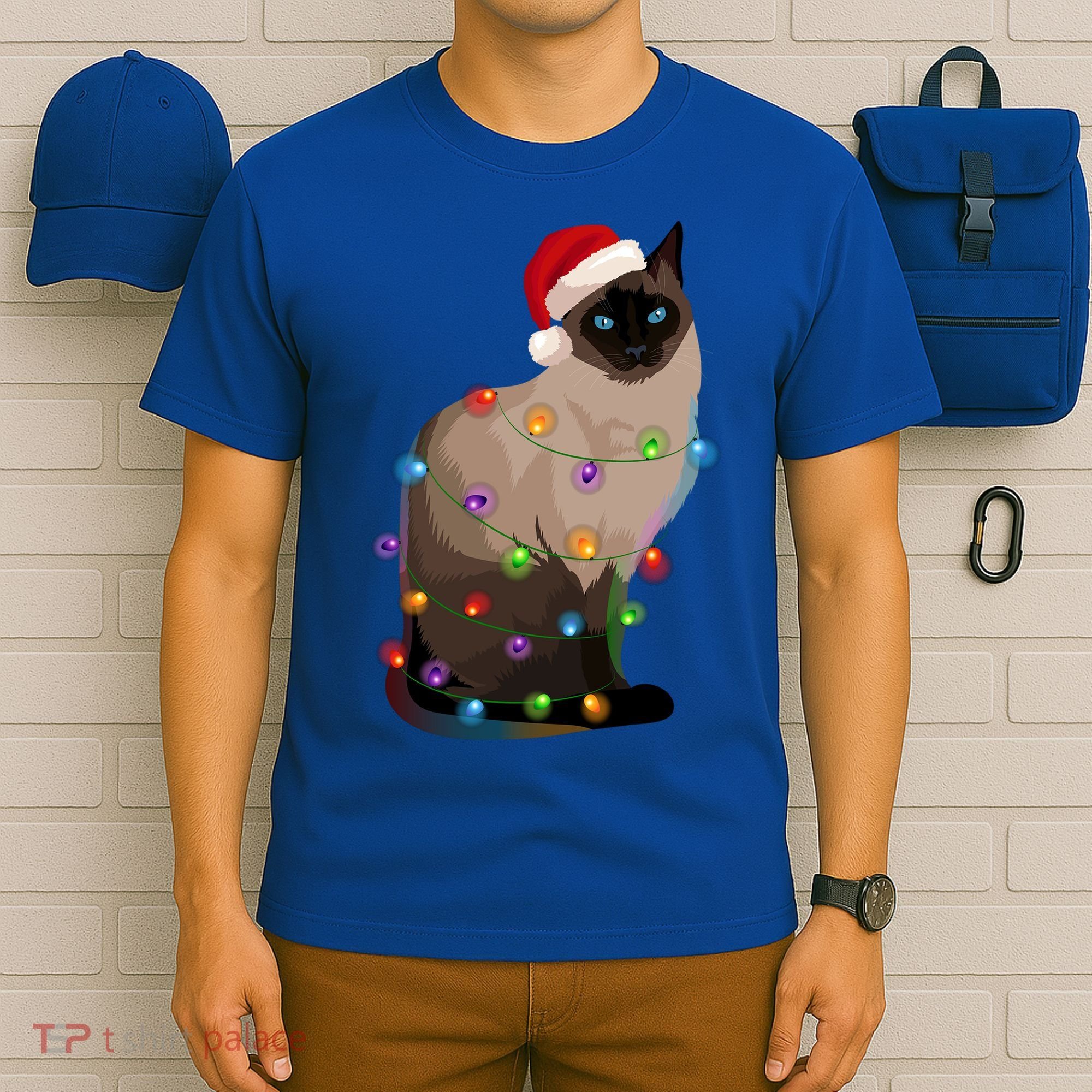 Siamese Cat Christmas Lights Xmas Cat Lover Gift T-Shirt