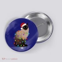 Siamese Cat Christmas Lights Xmas Cat Lover Gift Button thumb 0