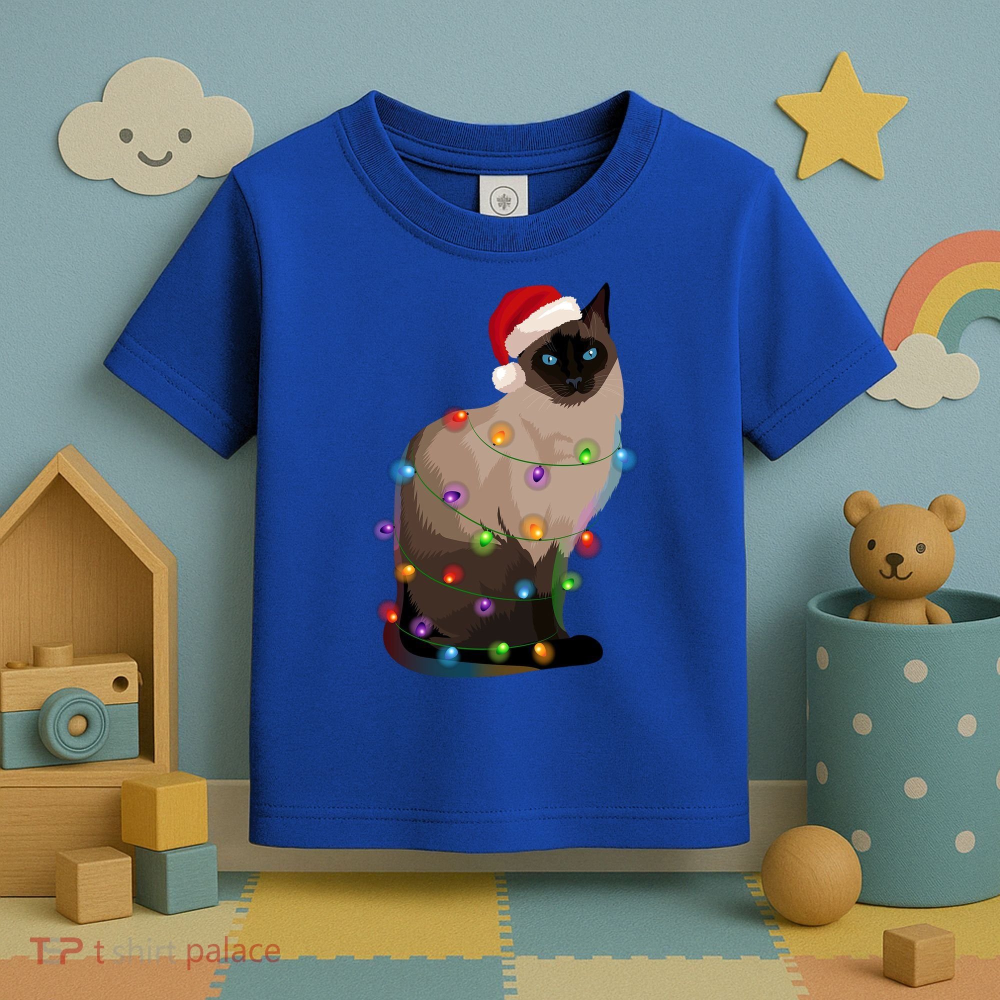 Siamese Cat Christmas Lights Xmas Cat Lover Gift Toddler T-Shirt