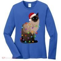 Siamese Cat Christmas Lights Xmas Cat Lover Gift Women's Long Sleeve Shirt thumb 0