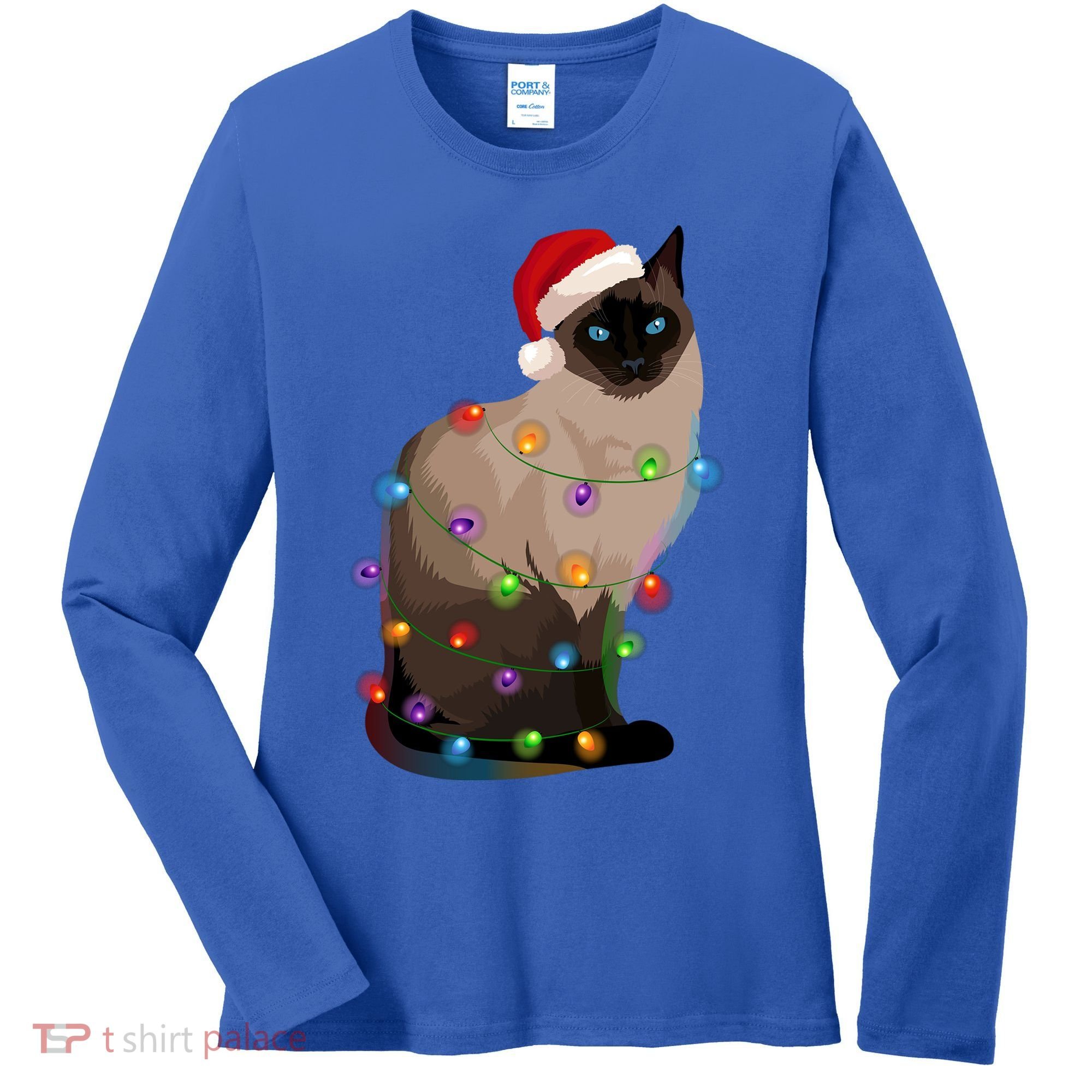 Siamese Cat Christmas Lights Xmas Cat Lover Gift Women's Long Sleeve Shirt