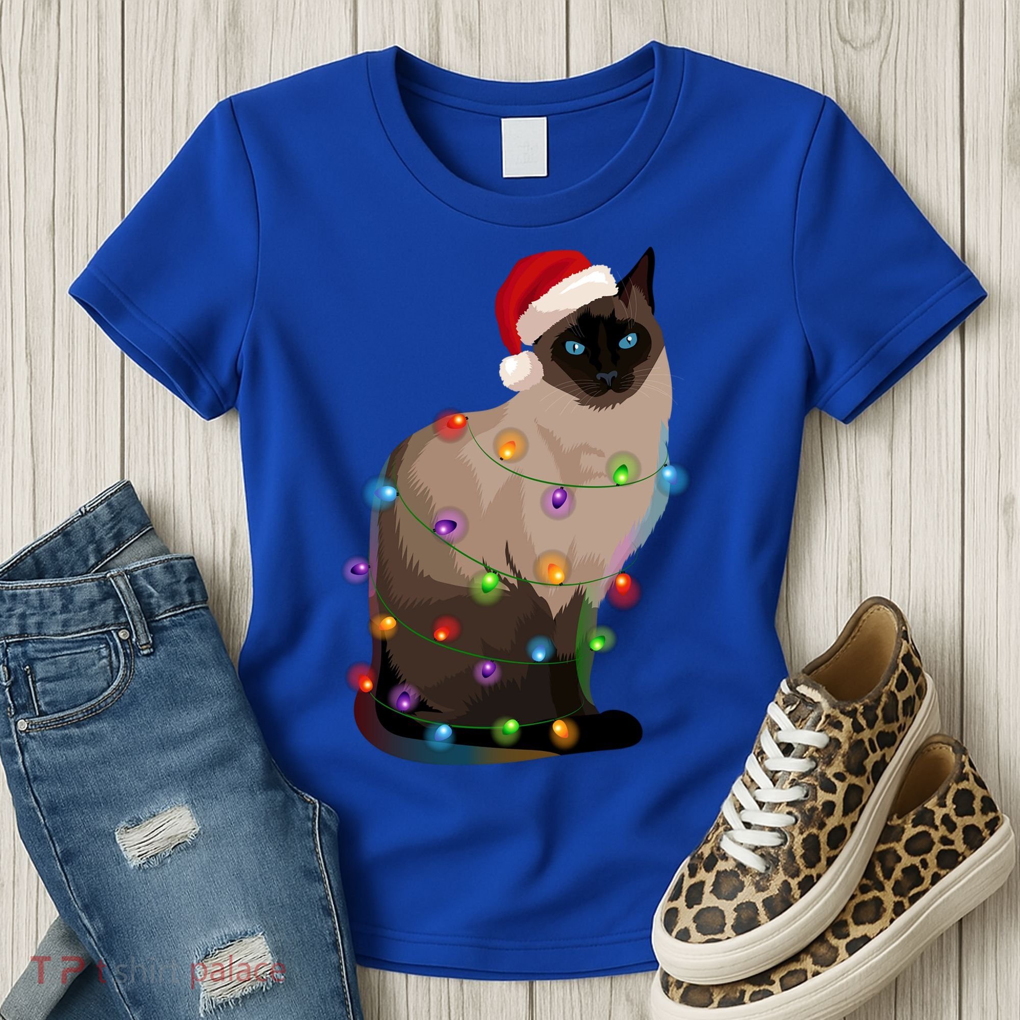 Siamese Cat Christmas Lights Xmas Cat Lover Gift Women's T-Shirt