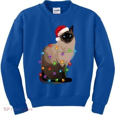Siamese Cat Christmas Lights Xmas Cat Lover Gift Kids Sweatshirt