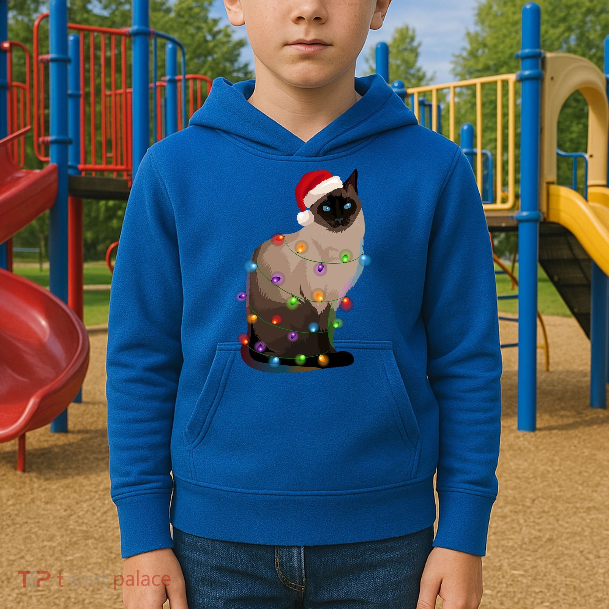 Siamese Cat Christmas Lights Xmas Cat Lover Gift Kids Hoodie