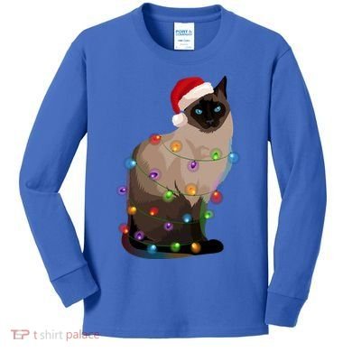 Siamese Cat Christmas Lights Xmas Cat Lover Gift Kids Long Sleeve Shirt