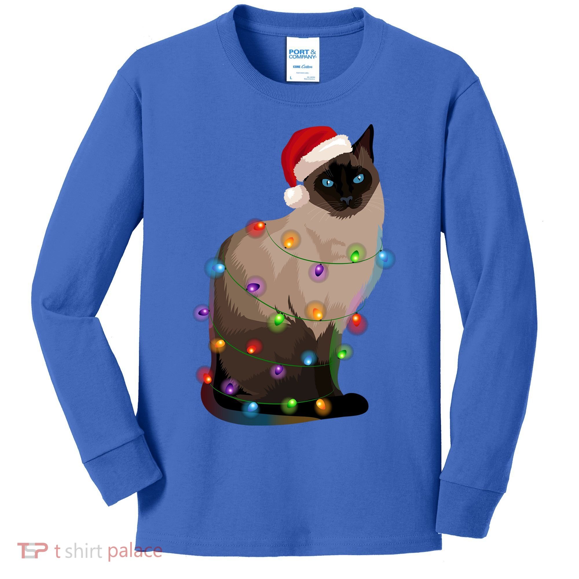Siamese Cat Christmas Lights Xmas Cat Lover Gift Kids Long Sleeve Shirt