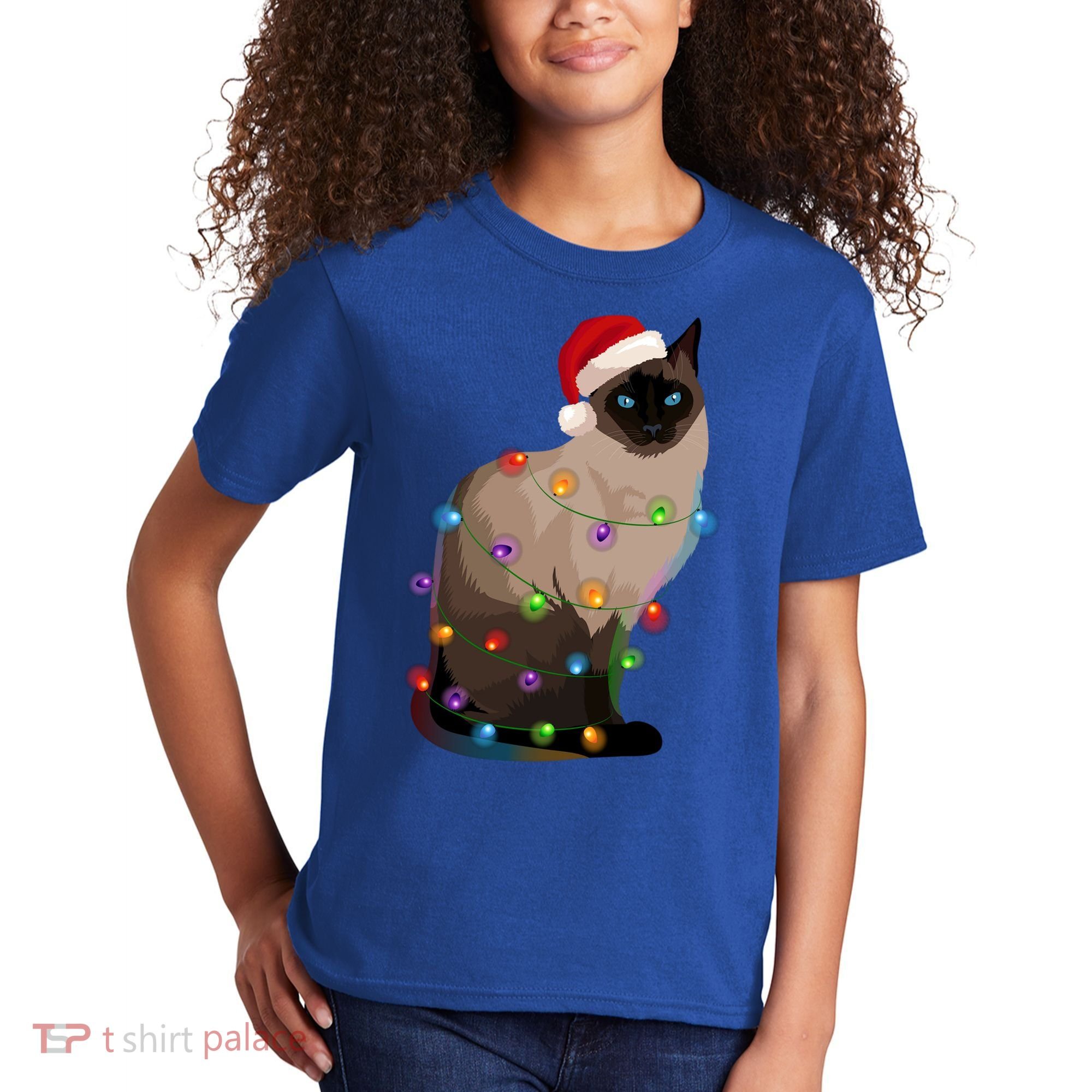 Siamese Cat Christmas Lights Xmas Cat Lover Gift Kids T-Shirt