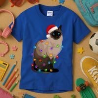 Siamese Cat Christmas Lights Xmas Cat Lover Gift Kids T-Shirt thumb 3