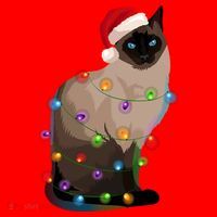 Siamese Cat Christmas Lights Xmas Cat Lover Gift Santa Hat thumb 1