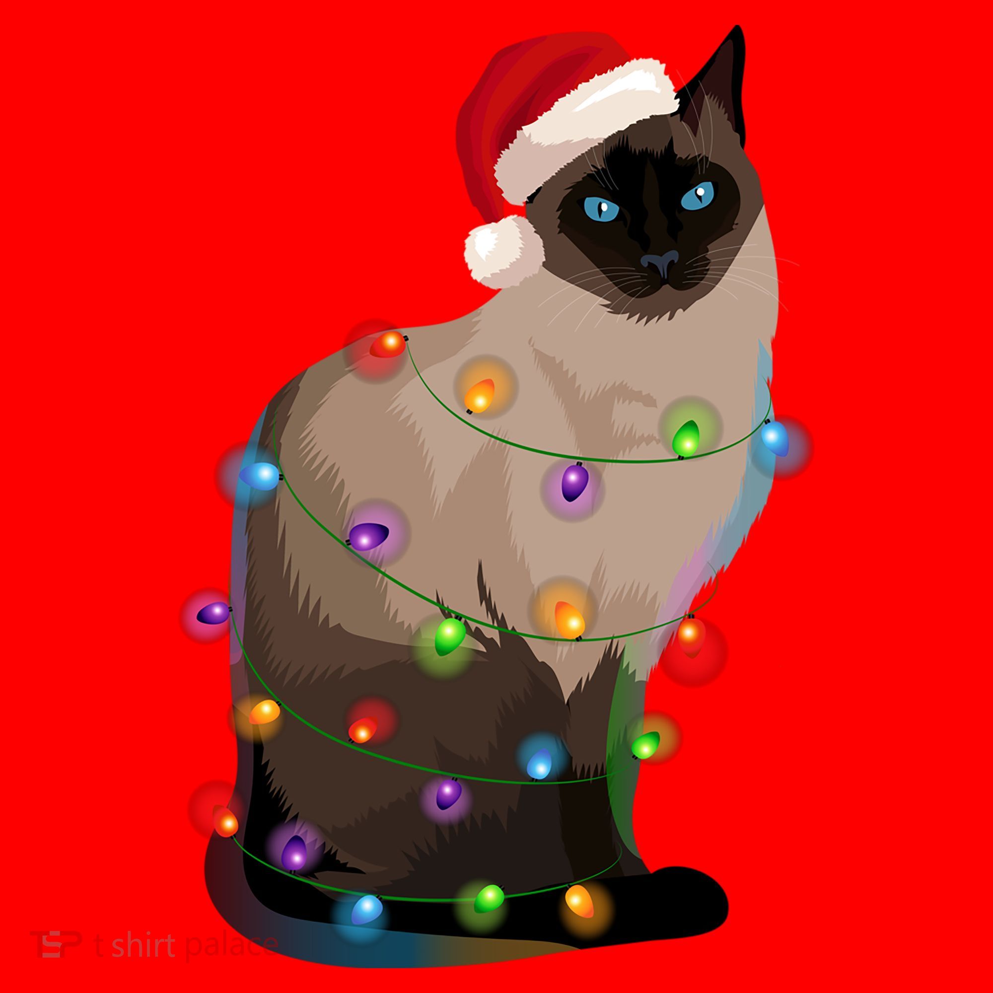 Siamese Cat Christmas Lights Xmas Cat Lover Gift Santa Hat