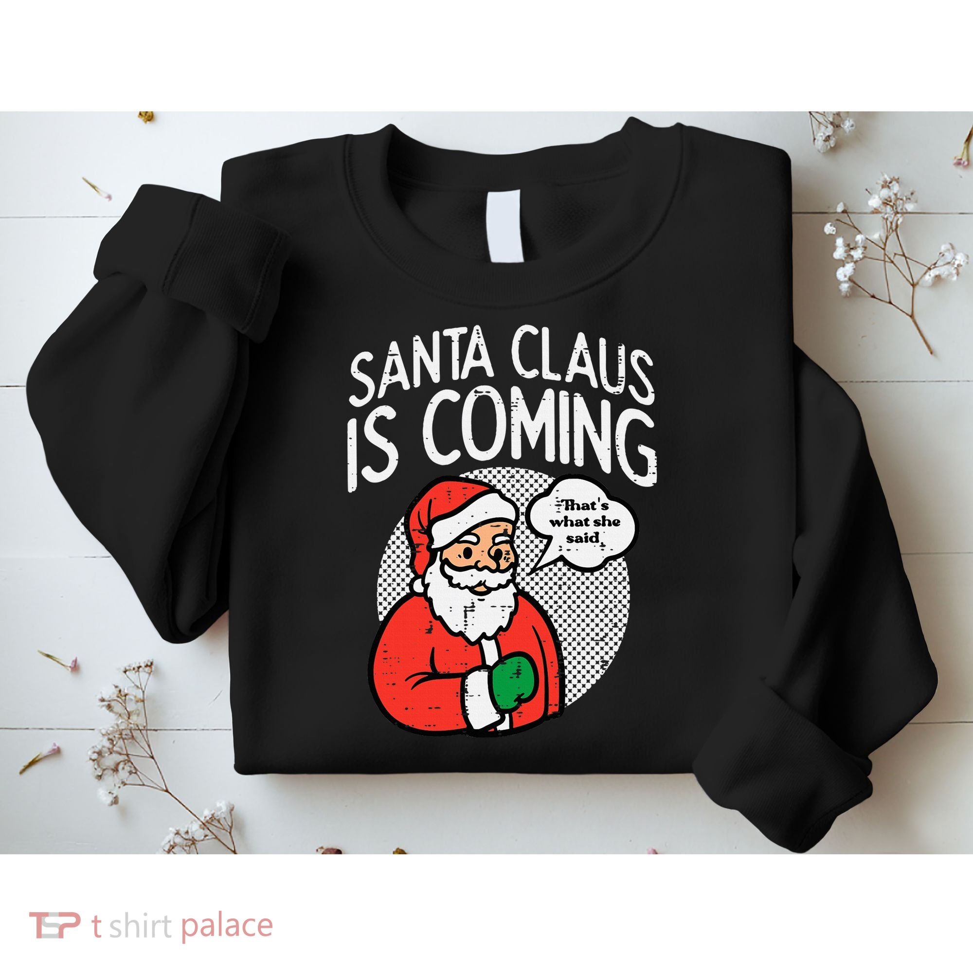 Santa Claus Coming She Said Funny Christmas Xmas Humor Sweatshirt