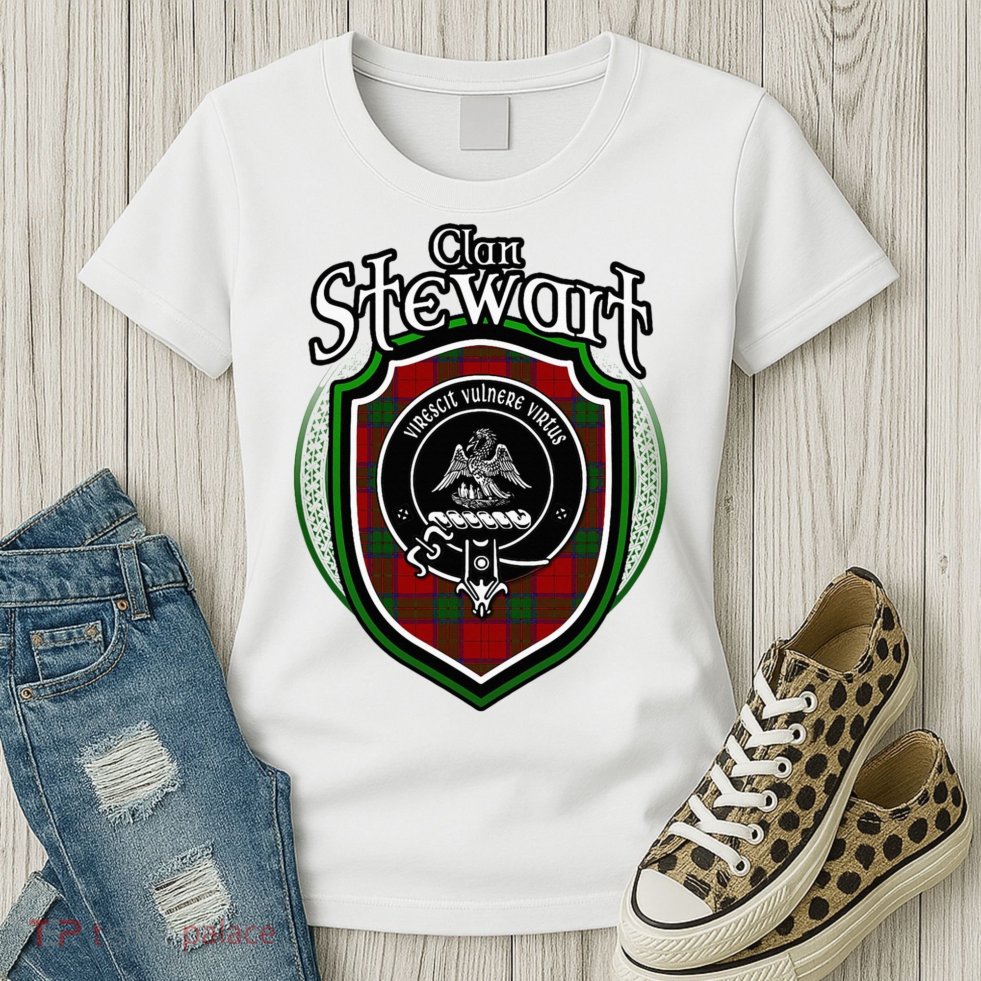 Stewart Clan Crest Scottish Clan Stewart Family Badge Women's T-Shirt