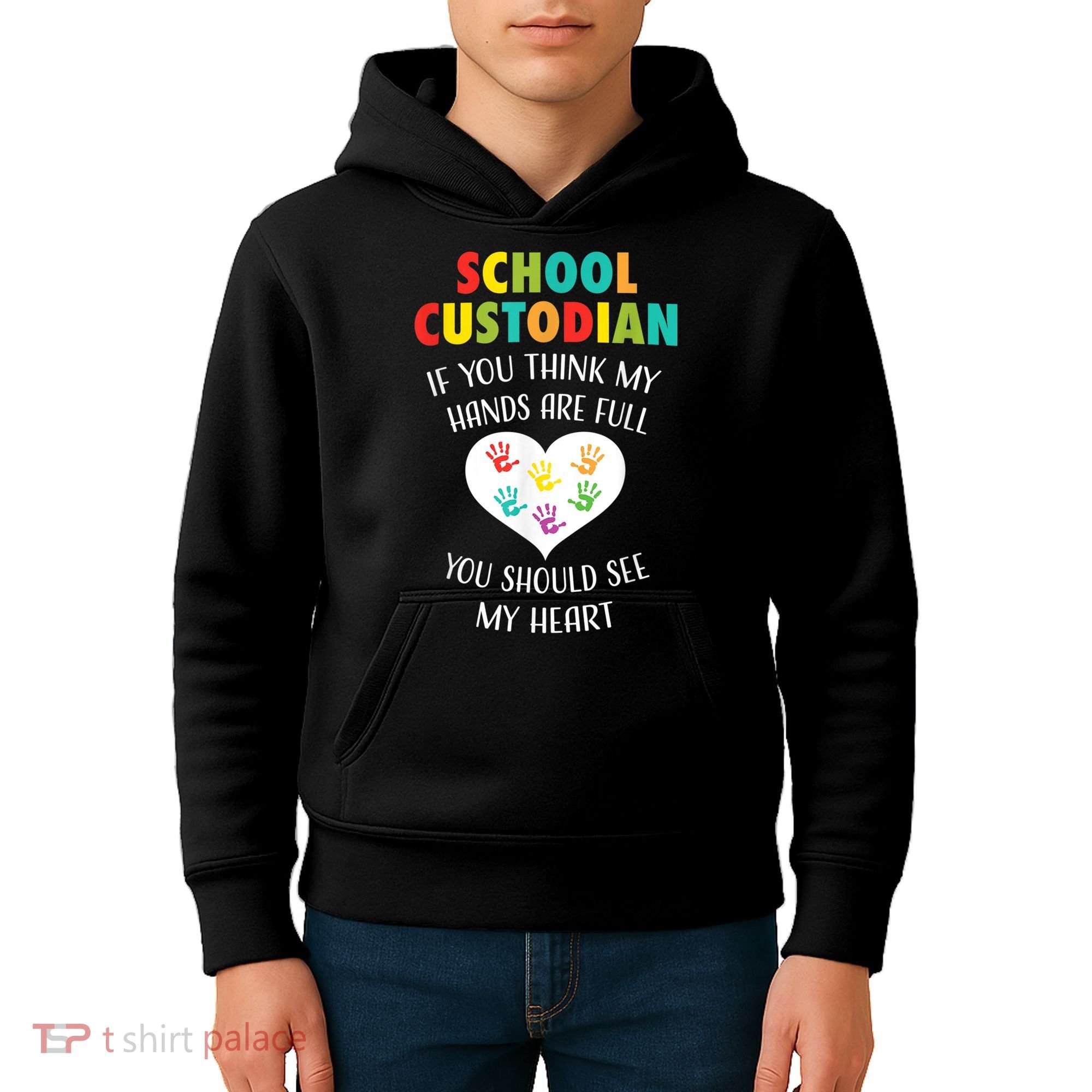 School Custodian Cute Heart Quote Janitor Appreciation Gift Kids Hoodie