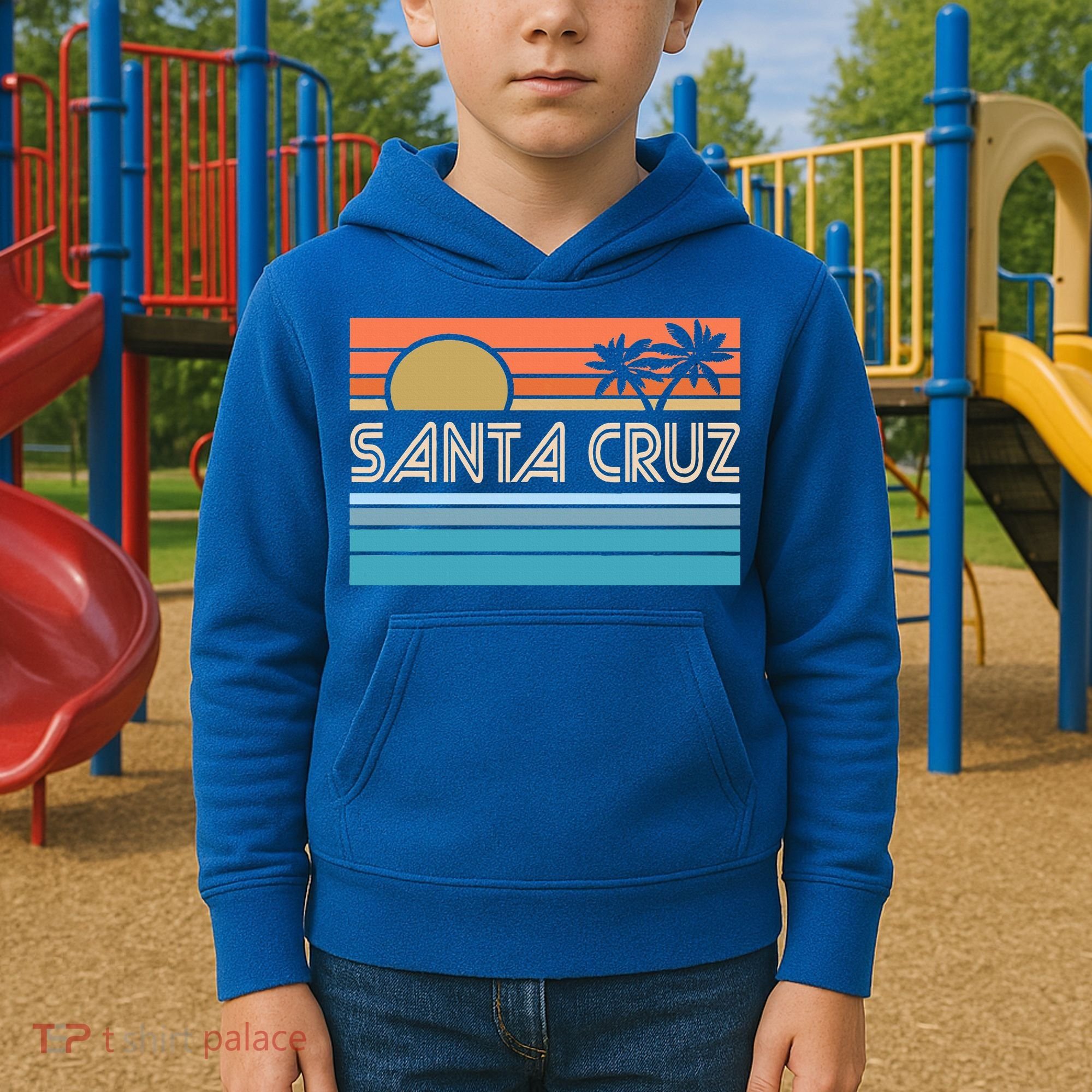 Santa Cruz California Sunset 70s 80s Surfer Summer Kids Hoodie