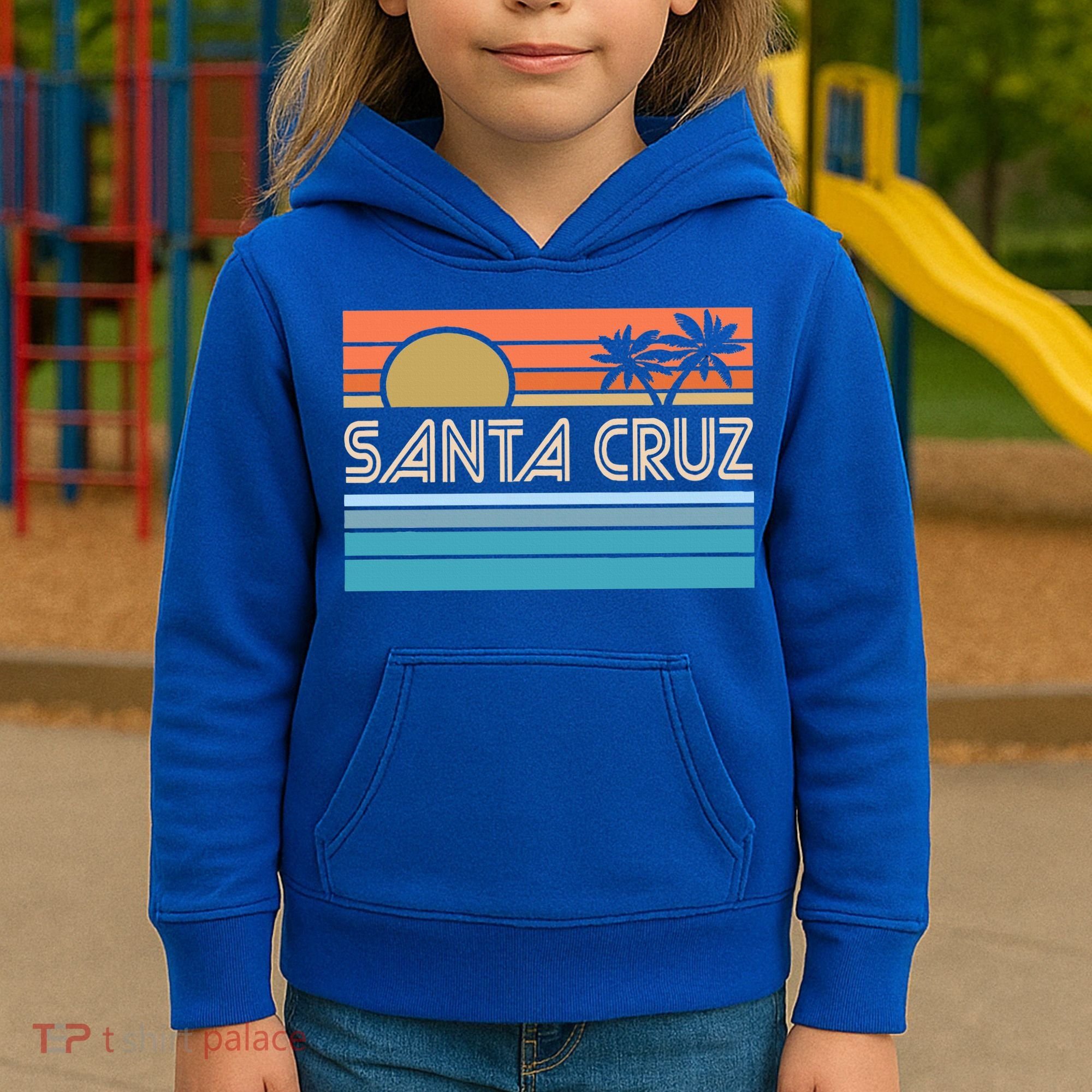 Santa Cruz California Sunset 70s 80s Surfer Summer Kids Hoodie