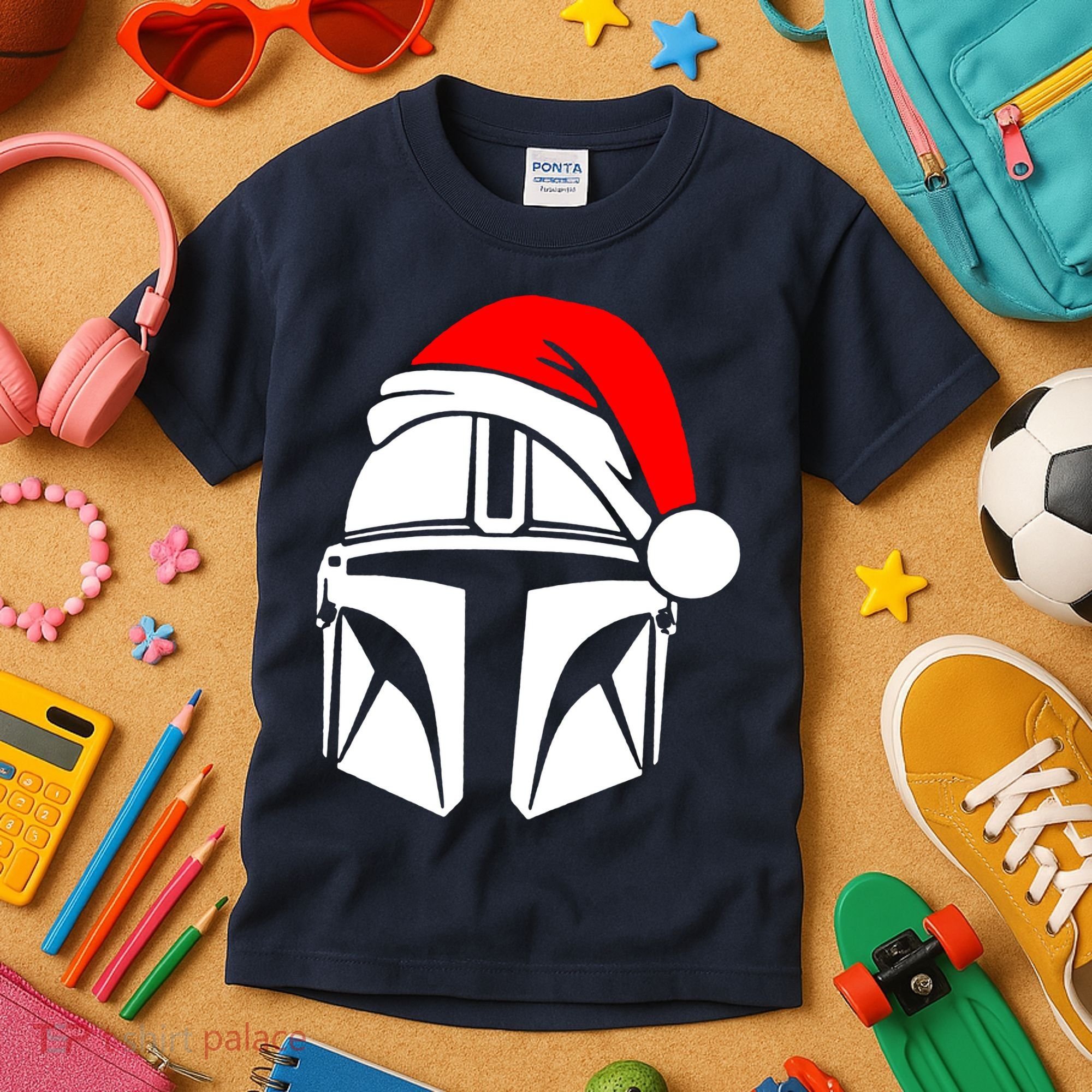 Santalorian Cool Christmas Helmet Xmas Hat Kids T-Shirt