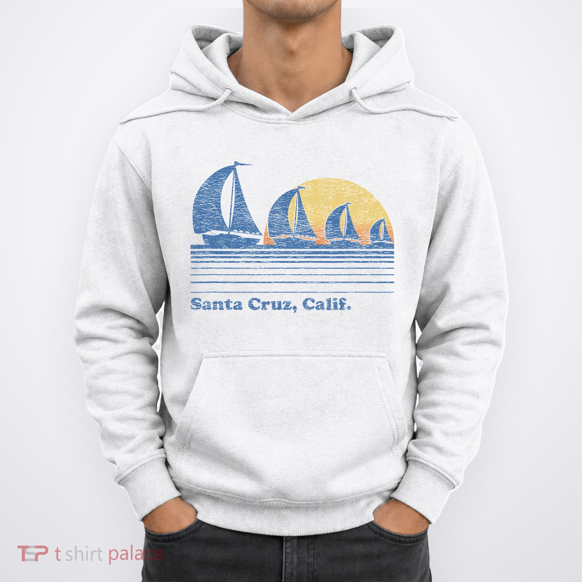 Santa Cruz Ca Sailboat Vintage 80s Sunset Hoodie