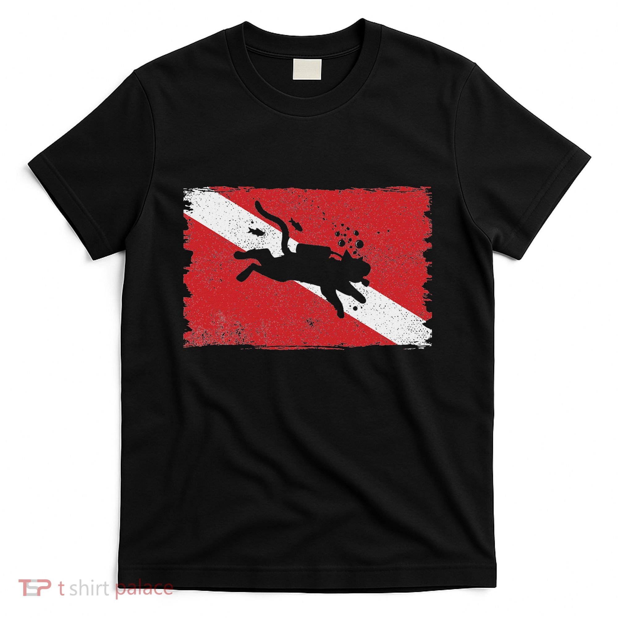 Scuba Cat Diving Flag Vintage Cats Diver Dive Funny Minimal T-Shirt