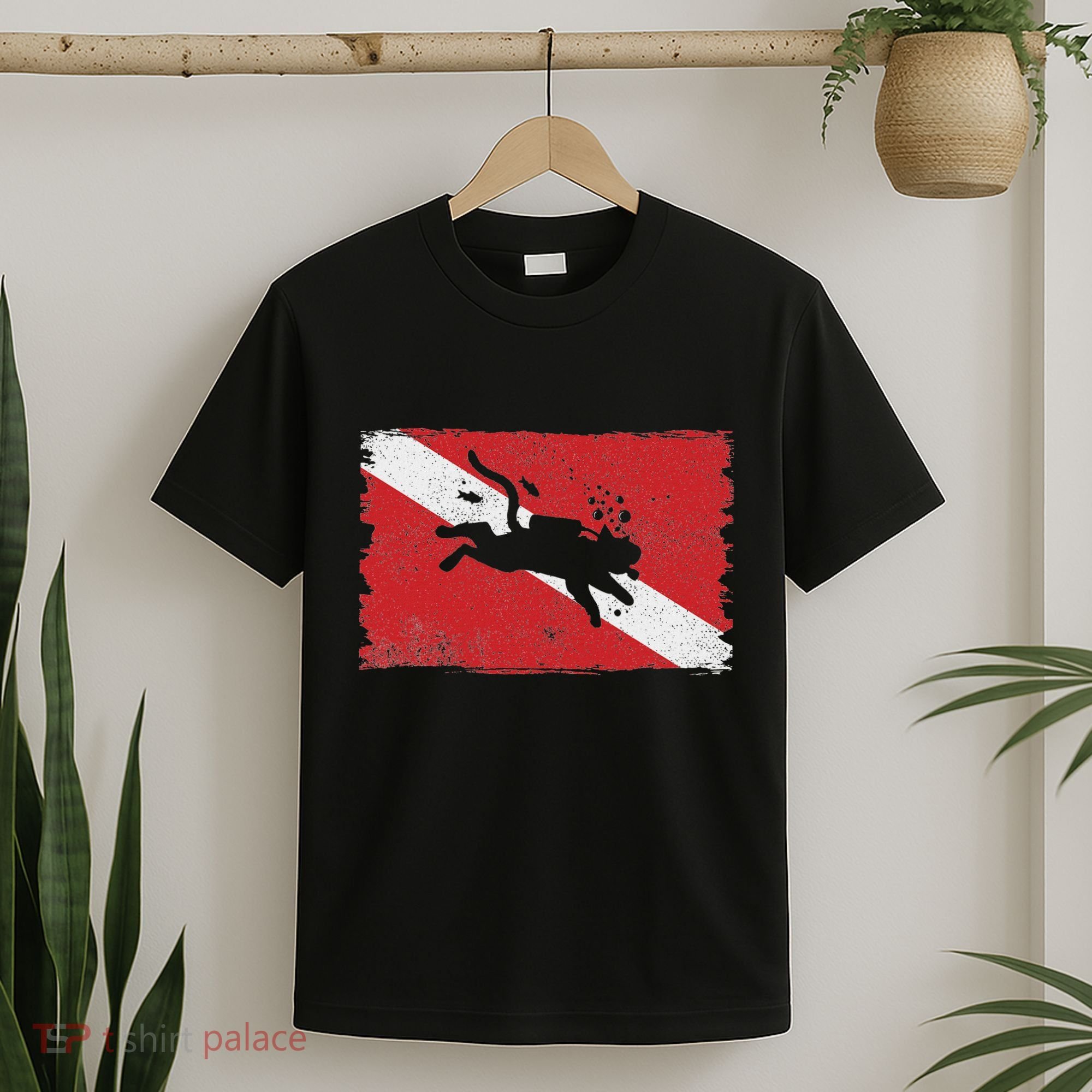 Scuba Cat Diving Flag Vintage Cats Diver Dive Funny Minimal T-Shirt