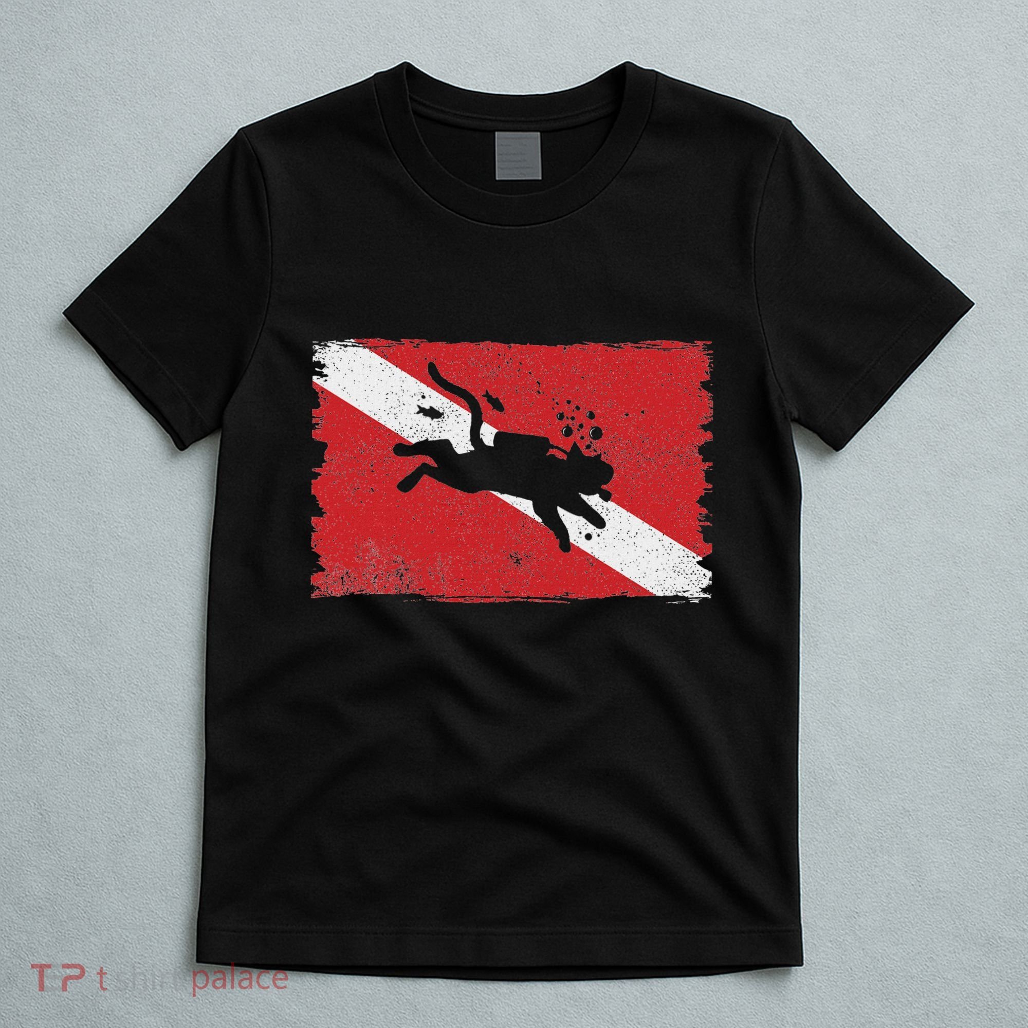 Scuba Cat Diving Flag Vintage Cats Diver Dive Funny Minimal T-Shirt