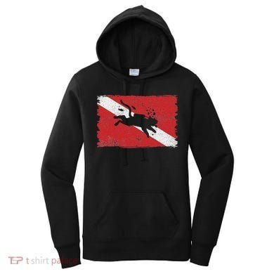 Scuba Cat Diving Flag Vintage Cats Diver Dive Funny Minimal Women's Hoodie