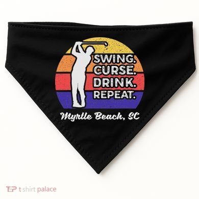 Swing Curse Drink Repeat Myrtle Beach Golf Design USA-Made Doggie Bandana