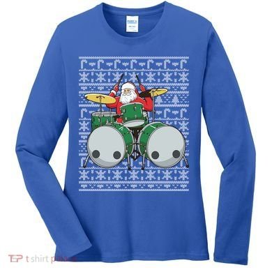 Santa Claus Drummer Drums Percussionist Percussion Christmas Gift Women's Long Sleeve Shirt
