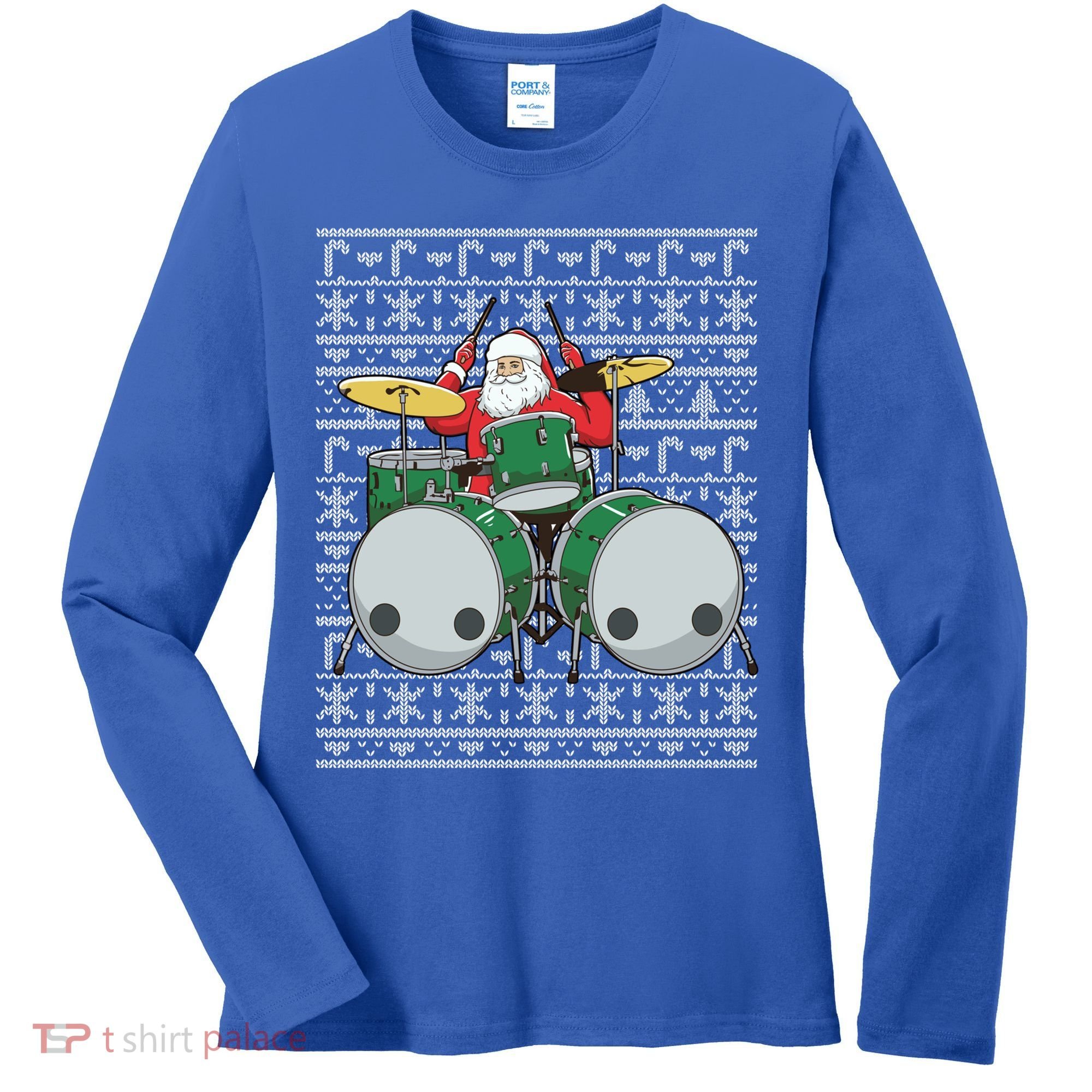 Santa Claus Drummer Drums Percussionist Percussion Christmas Gift Women's Long Sleeve Shirt