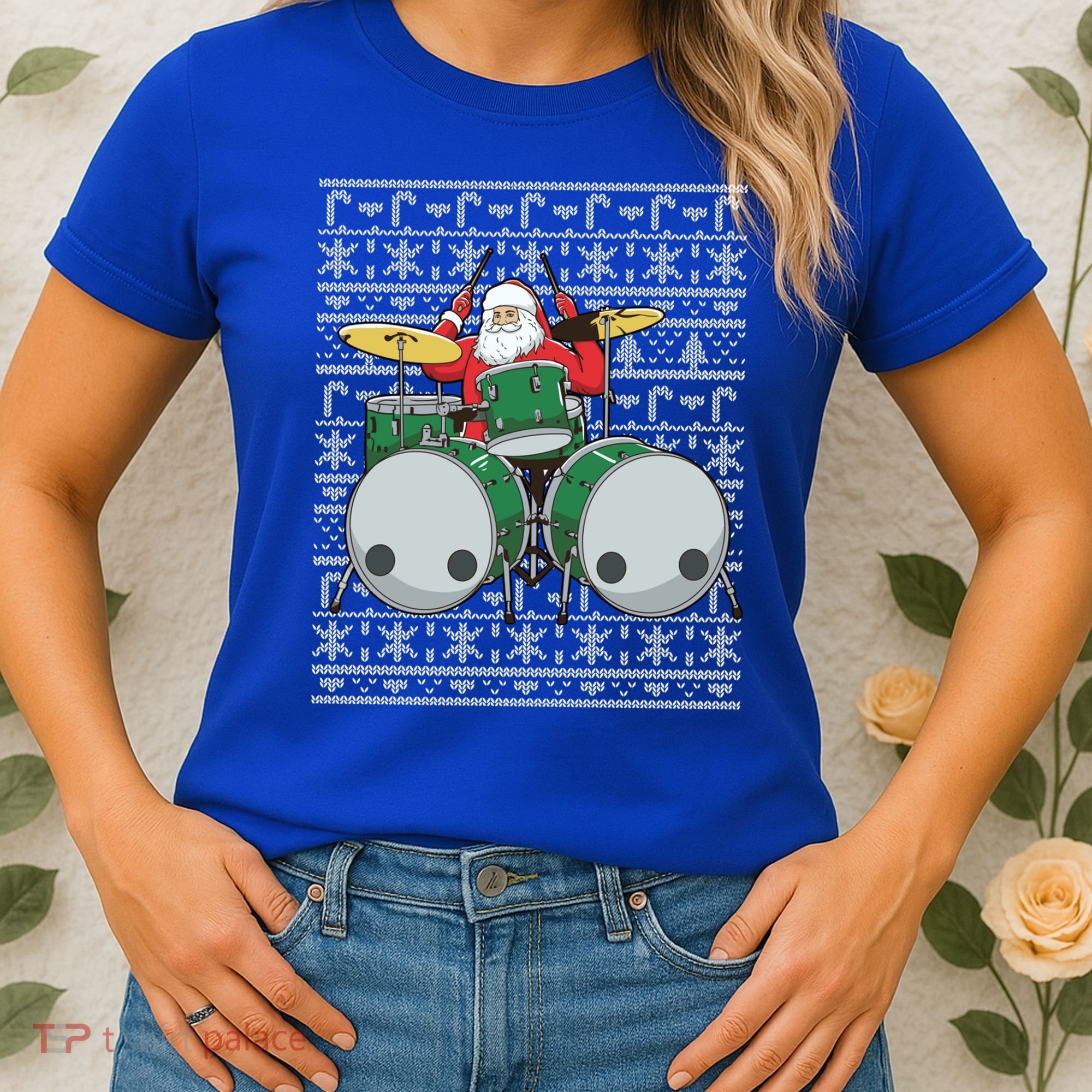 Santa Claus Drummer Drums Percussionist Percussion Christmas Gift Women's T-Shirt
