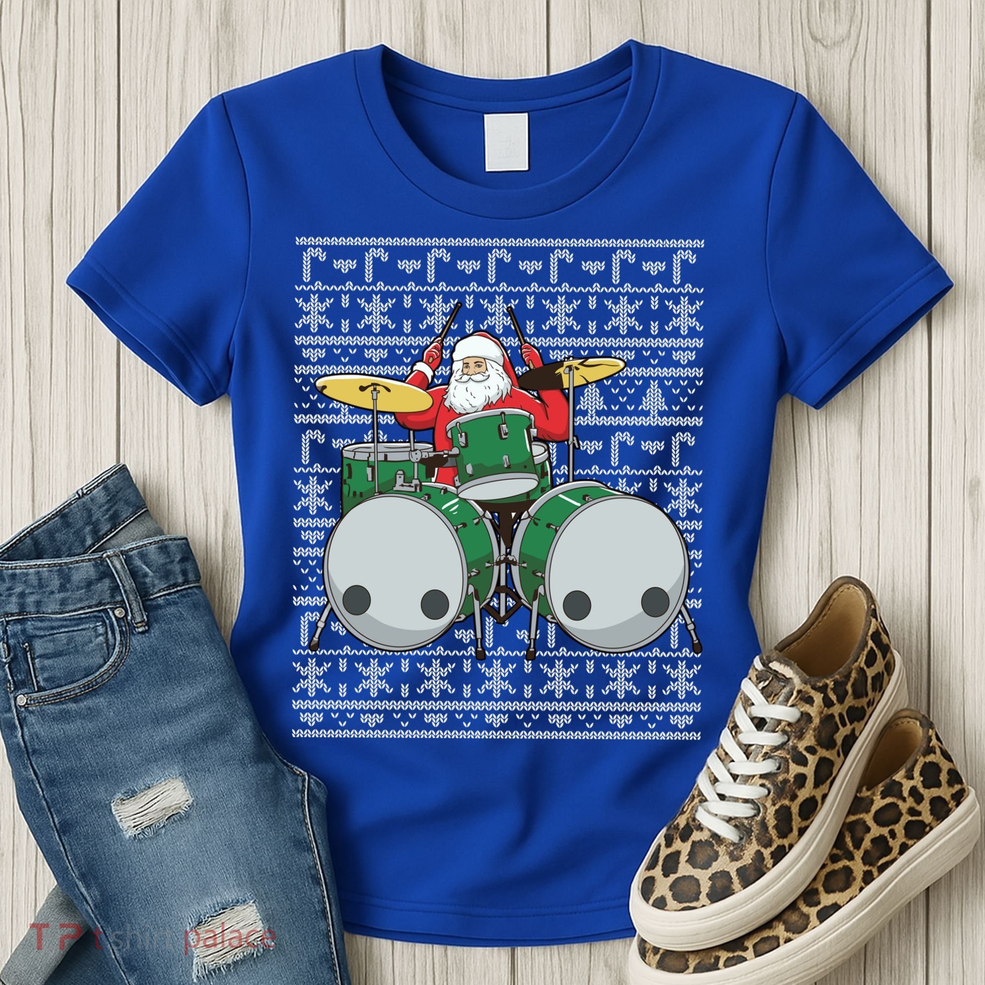 Santa Claus Drummer Drums Percussionist Percussion Christmas Gift Women's T-Shirt