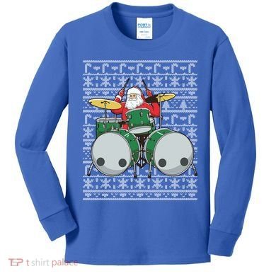 Santa Claus Drummer Drums Percussionist Percussion Christmas Gift Kids Long Sleeve Shirt