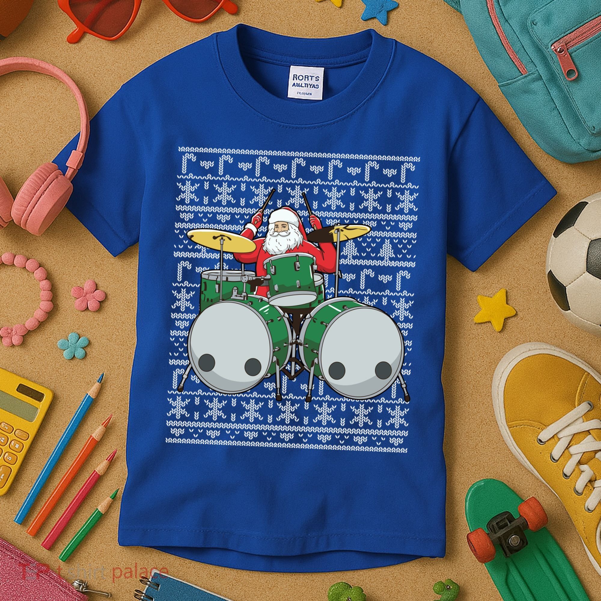 Santa Claus Drummer Drums Percussionist Percussion Christmas Gift Kids T-Shirt