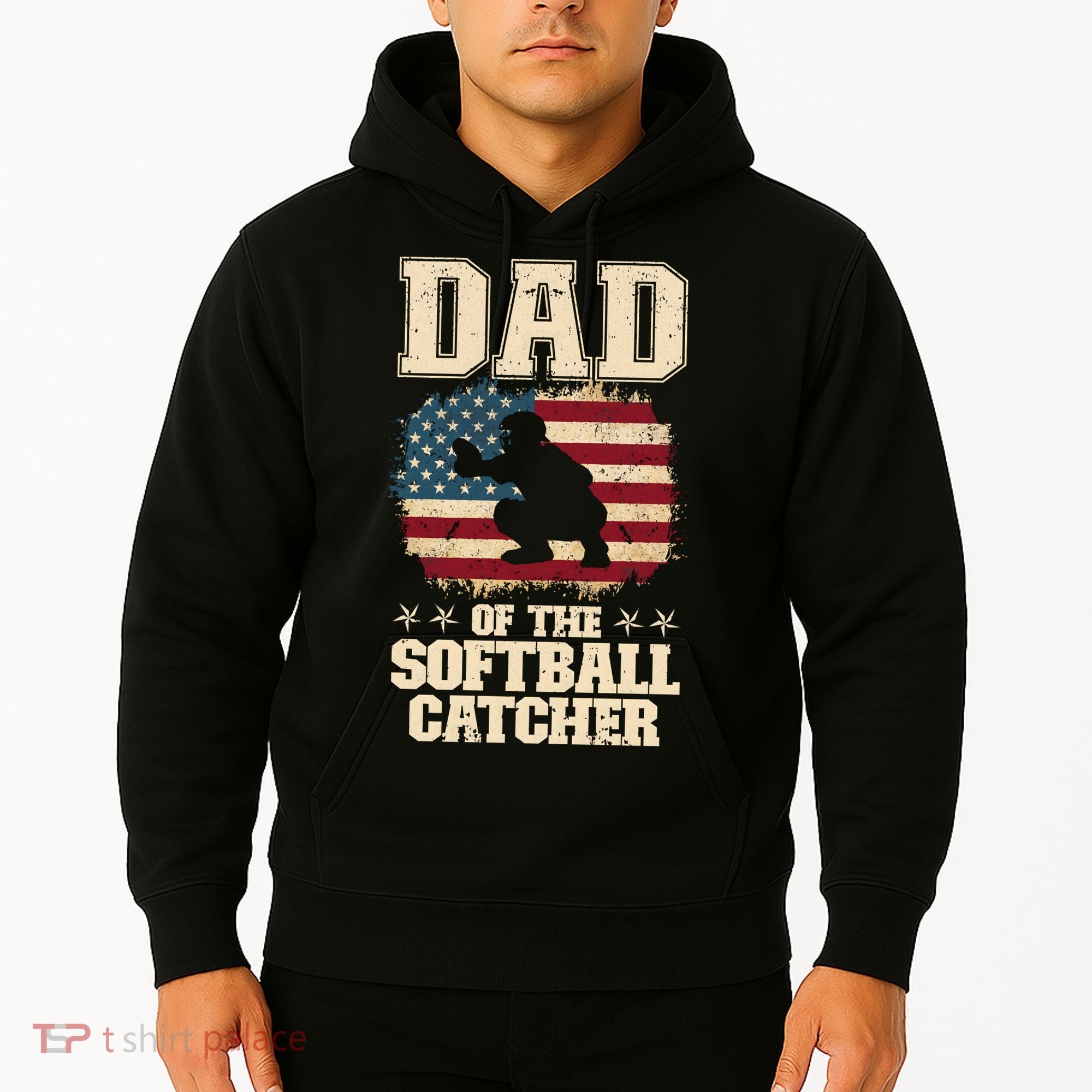 Softball Catcher Dad Jokes American Flag Fathers Day Hoodie