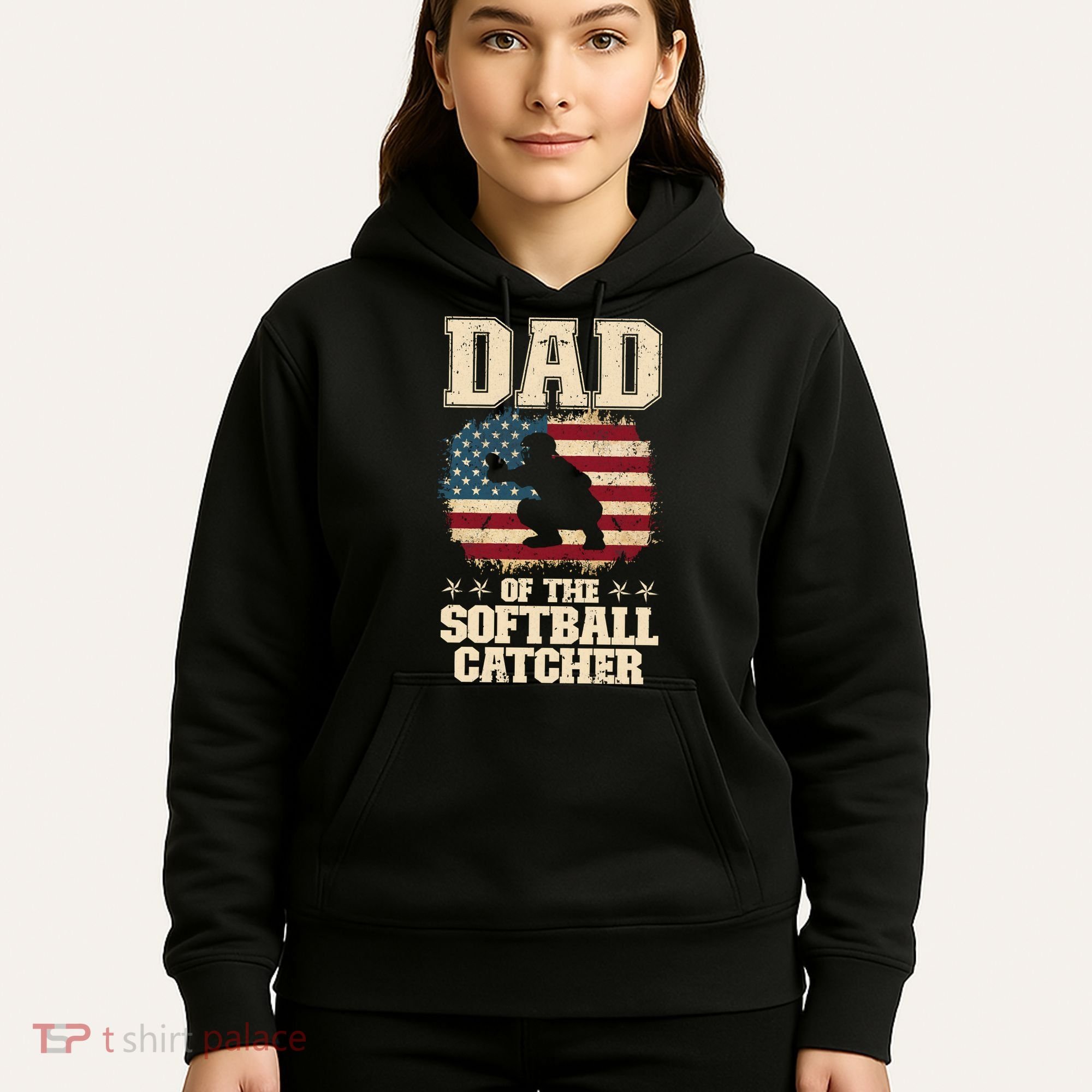 Softball Catcher Dad Jokes American Flag Fathers Day Hoodie
