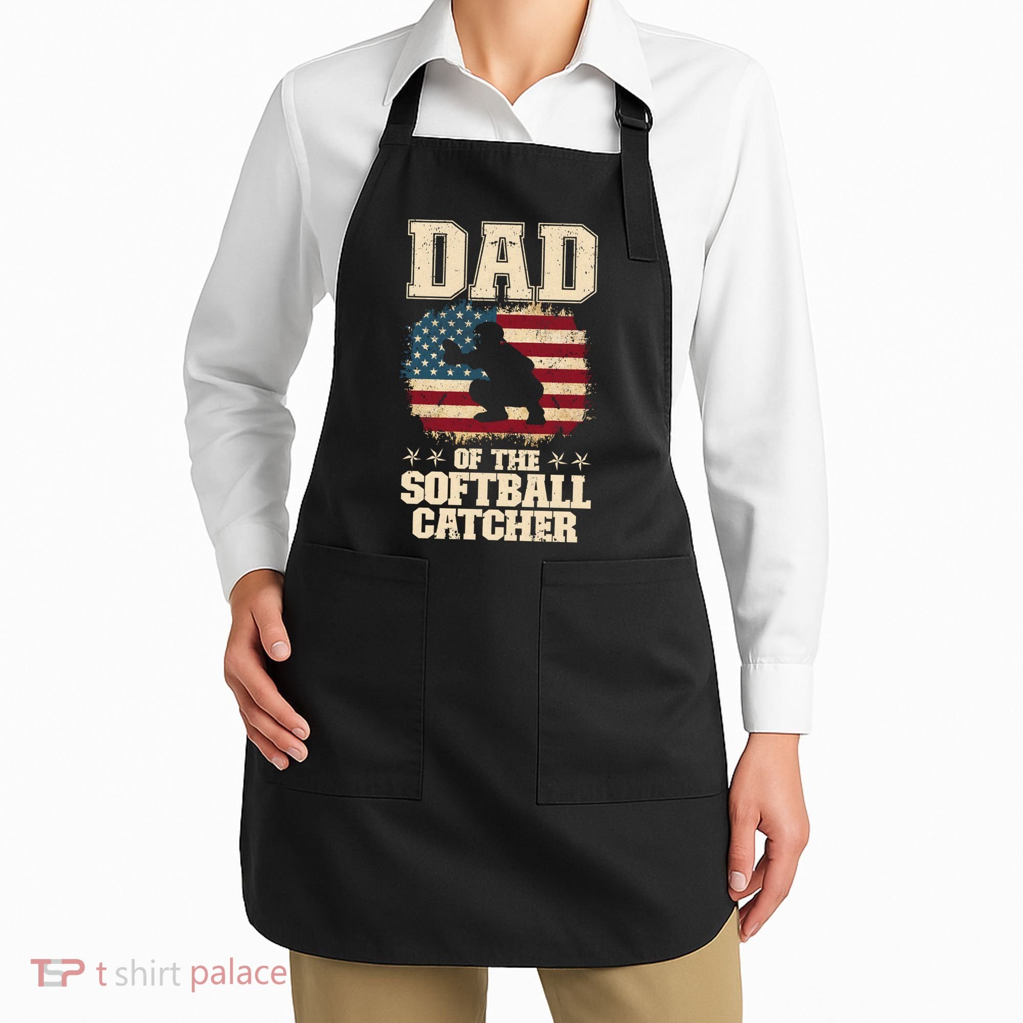 Softball Catcher Dad Jokes American Flag Fathers Day Apron