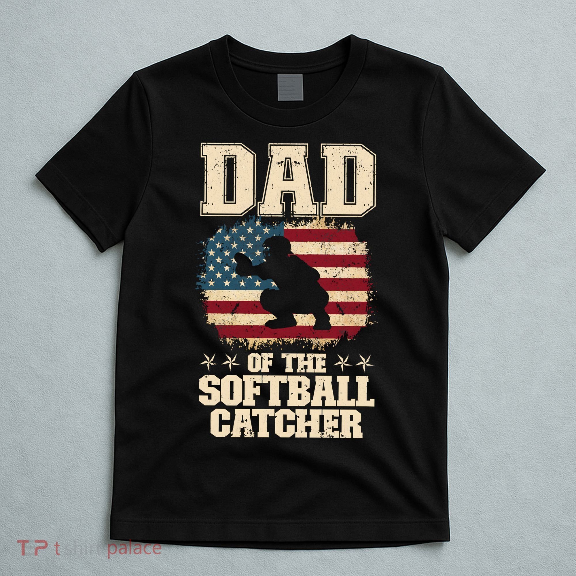 Softball Catcher Dad Jokes American Flag Fathers Day T-Shirt