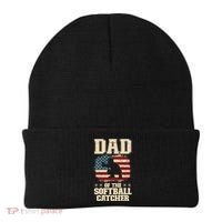 Softball Catcher Dad Jokes American Flag Fathers Day Beanie thumb 0