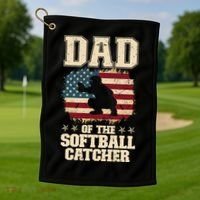 Softball Catcher Dad Jokes American Flag Fathers Day Golf Towel thumb 1