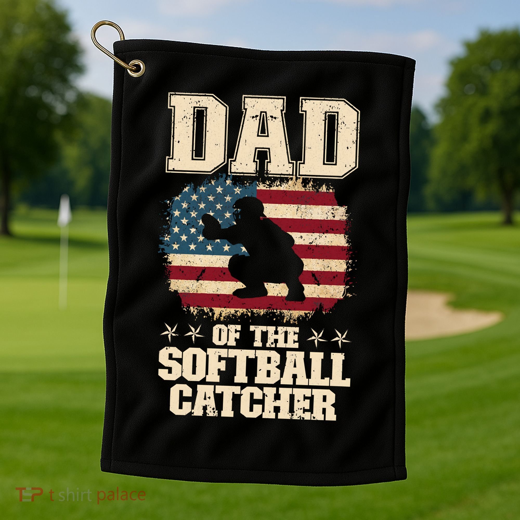 Softball Catcher Dad Jokes American Flag Fathers Day Golf Towel