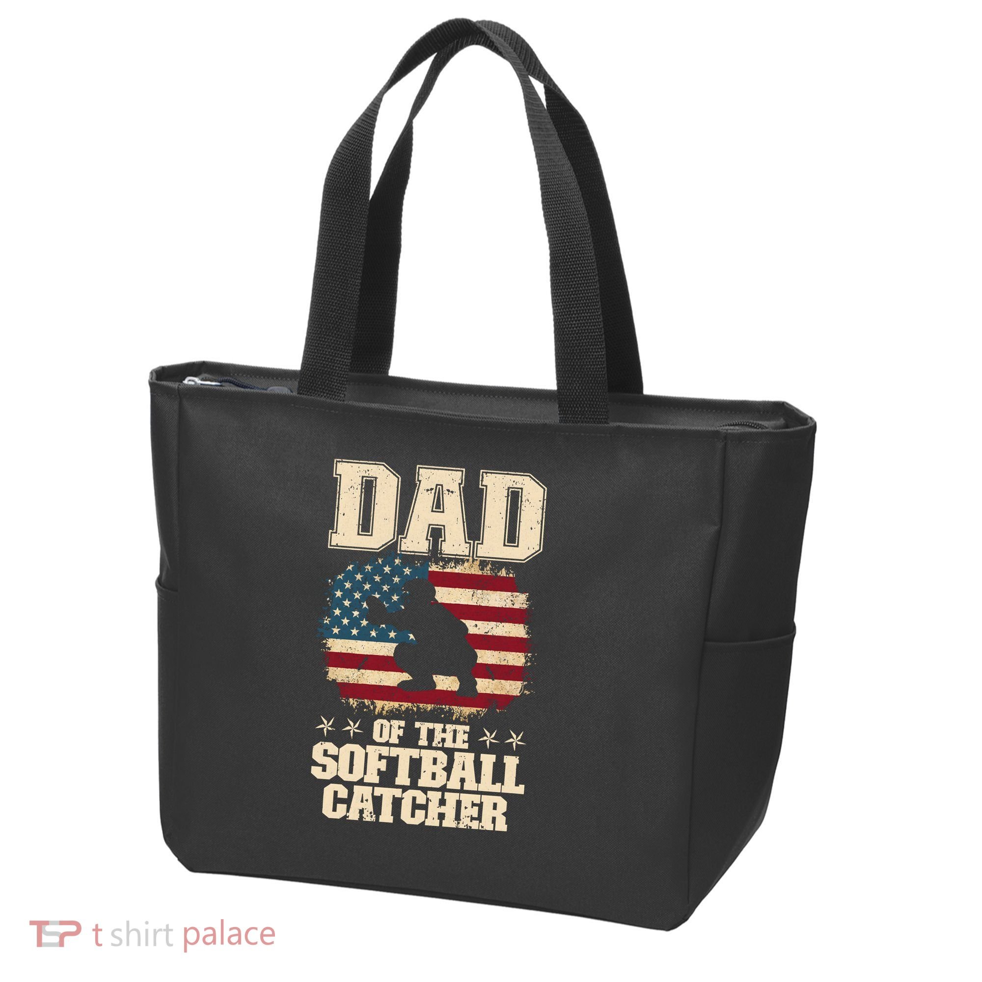 Softball Catcher Dad Jokes American Flag Fathers Day Tote Bag