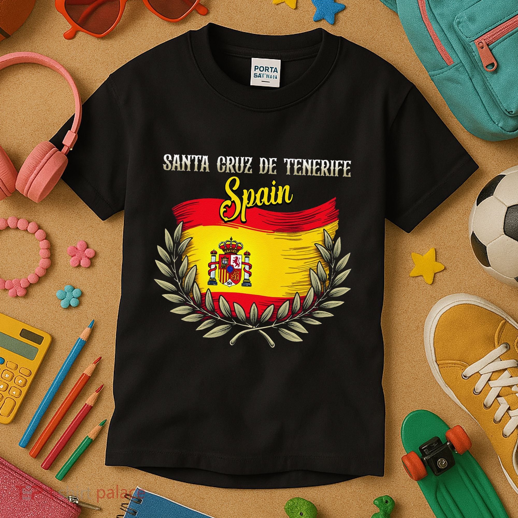 Santa Cruz De Tenerife Spain Flag Spanish City Vacation Kids T-Shirt