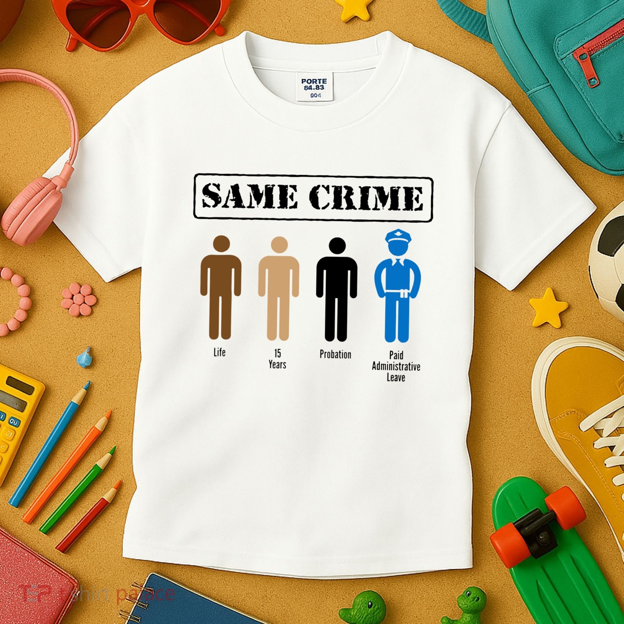 Same Crime Different Time Funny Satirical Kids T-Shirt