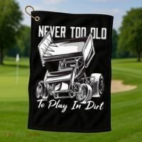 SPRINT CAR DIRT TRACK RACING Play In Dirt Golf Towel thumb 1