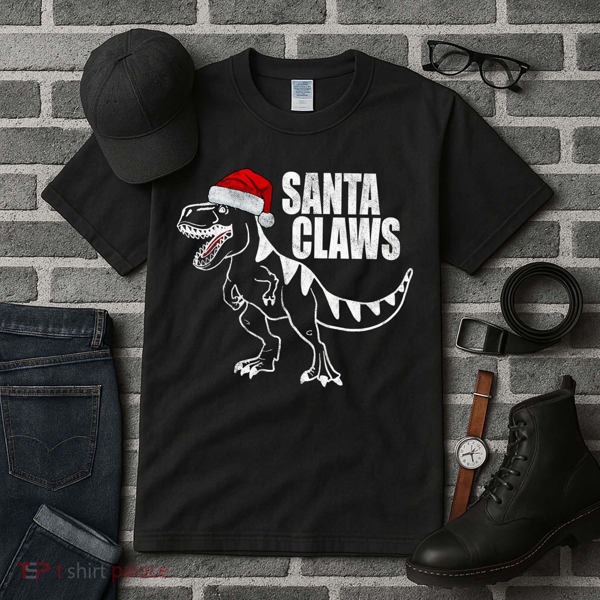 Santa Claws Dinosaur Christmas Tall T-Shirt